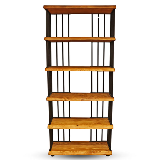 Side view of the Fargo Metal Wood Bookcase showcasing all six spacious shelves.