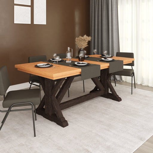 Harley Farmhouse Dining Table in rectangle pine wood design, showcasing a classic farmhouse style in a warm natural finish
