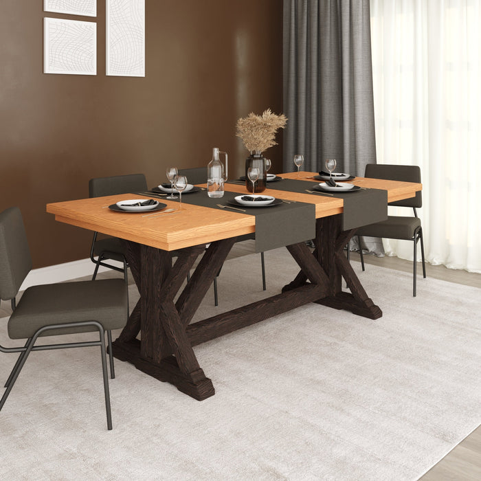 Harley Farmhouse Dining Table in rectangle pine wood design, showcasing a classic farmhouse style in a warm natural finish