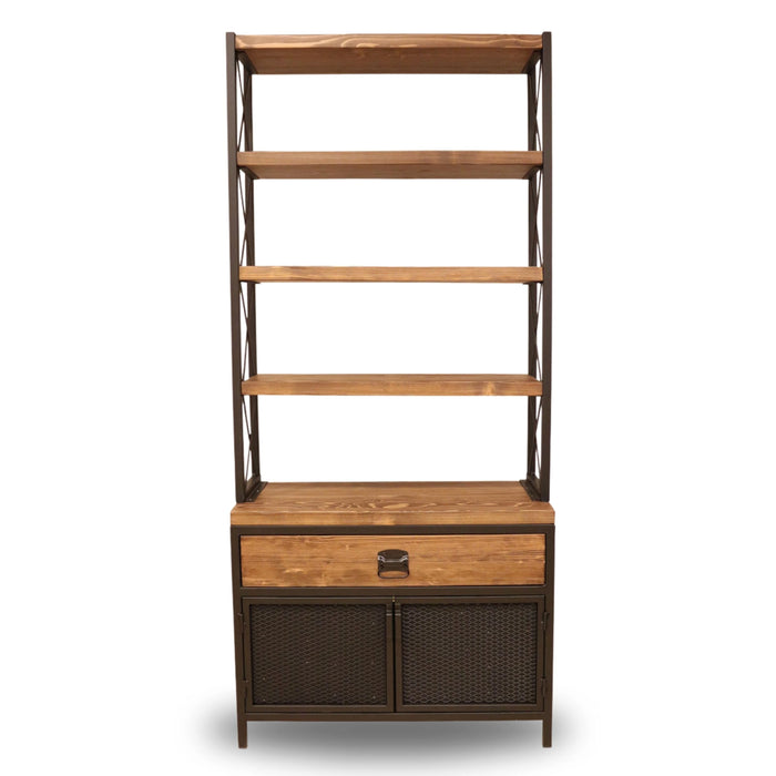 Front view of the Madison Bookcase with Cabinet, featuring 5 solid wood shelves and a lower cabinet for added storage.