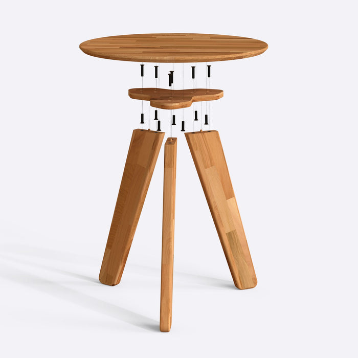 Angle view displaying the round table’s proportions and elegant silhouette.
