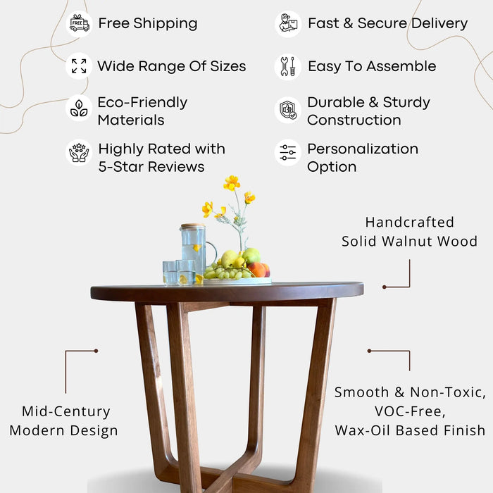 Side angle of the Muse mid-century dining table set, emphasizing its sturdy structure and timeless elegance