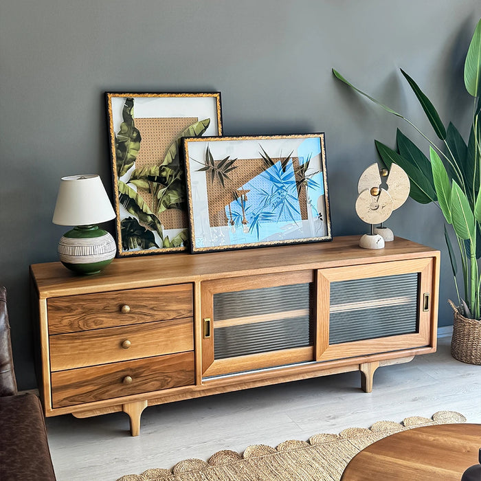 walnut wood sideboard with decors