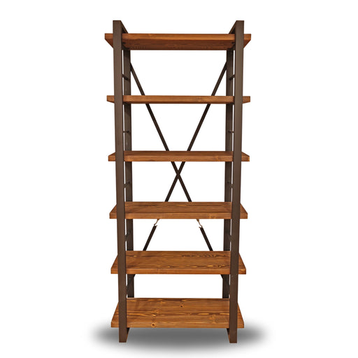 A side profile of the Renton Rustic Bookshelf, emphasizing its compact and modern industrial design.