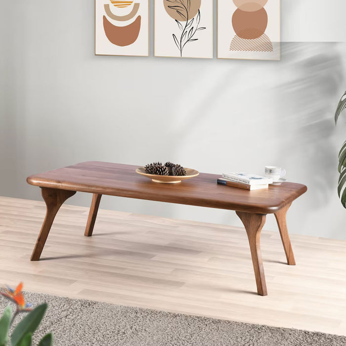 Sidney Rectangular Cocktail Table made of solid walnut wood, featuring a mid-century modern design with clean lines and a rich wood finish side view