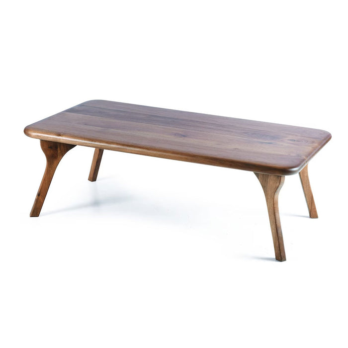 Sidney Rectangular Cocktail Table made of solid walnut wood, featuring a mid-century modern design with clean lines and a rich wood finish side view with white background