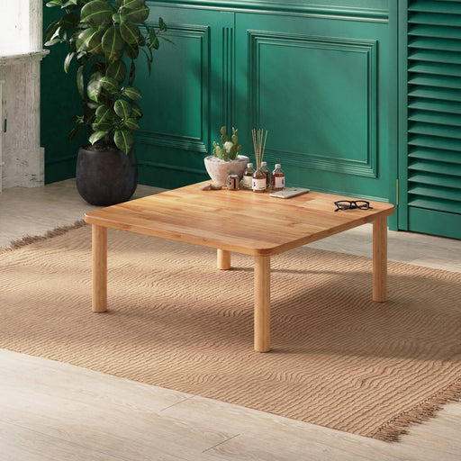 Front view of the Brooklyn Square Coffee Table, showcasing its smooth beech wood surface and minimalist square design.