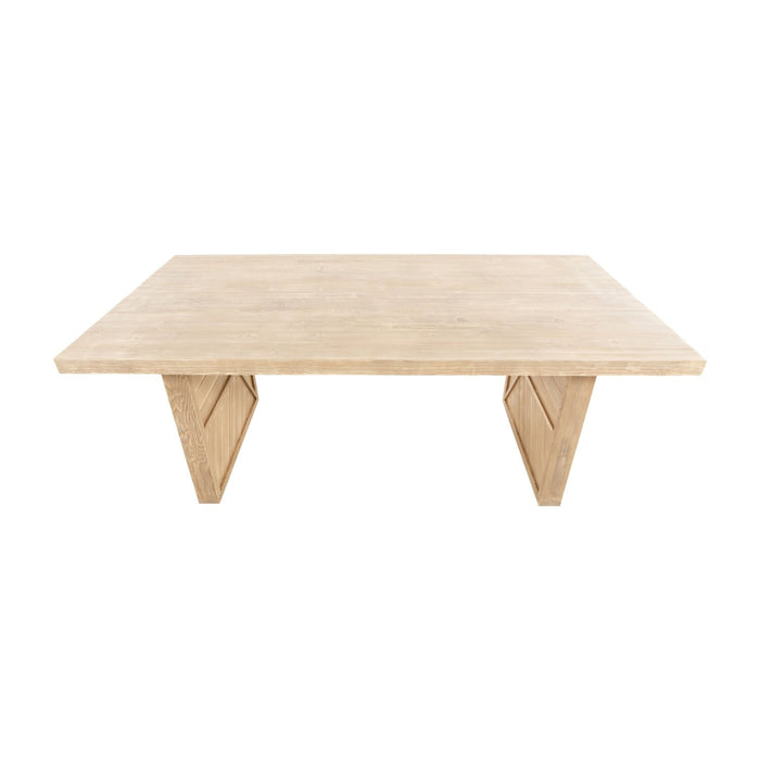 The Helena table, with rich wood tones contrasting against a light-toned wall and floor, giving the room a natural and welcoming vibe.