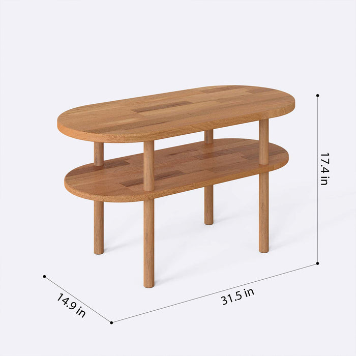 Legs of the Malibu Beech wooden oval coffee table, emphasizing the minimalist frame.