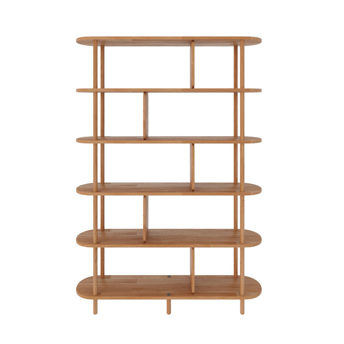 Styled Malibu Open Bookcase filled with books, plants, and décor, demonstrating its versatility in any room.
