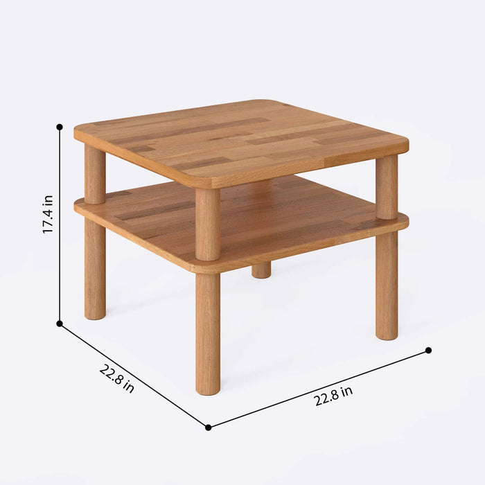 The Coffee Table viewed from an angle, showing the sleek beech wood finish and functional design.