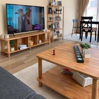 Customer photo of the square coffee table with storage and items on the shelf