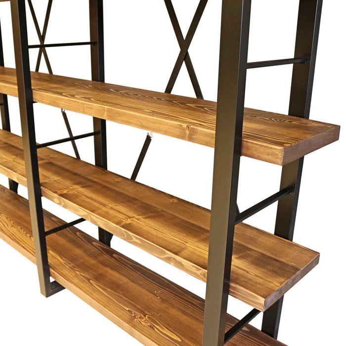 Angle view of the Renton Industrial Bookcase with wide, open shelves, showcasing its strong construction and practical design.