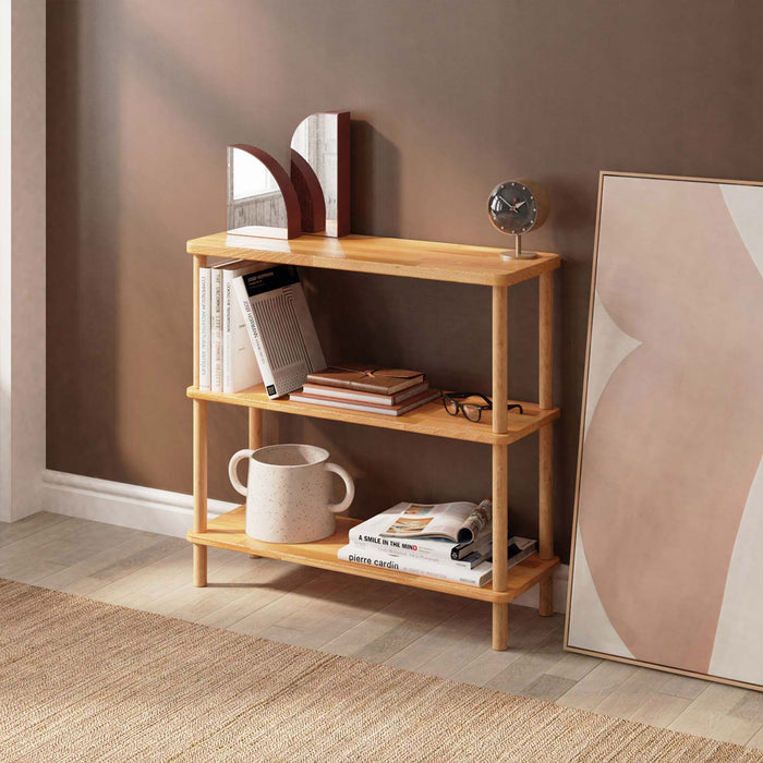 Side angle of the Soho Short Bookcase, highlighting its sturdy construction and sleek finish.