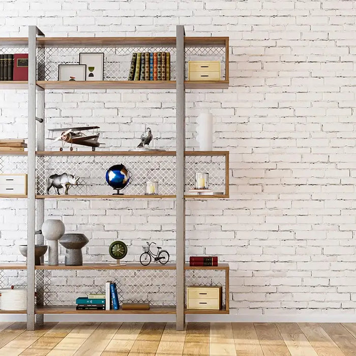 Natural and Industrial Blending: Hard Wood Bookcase Design with Metal Details