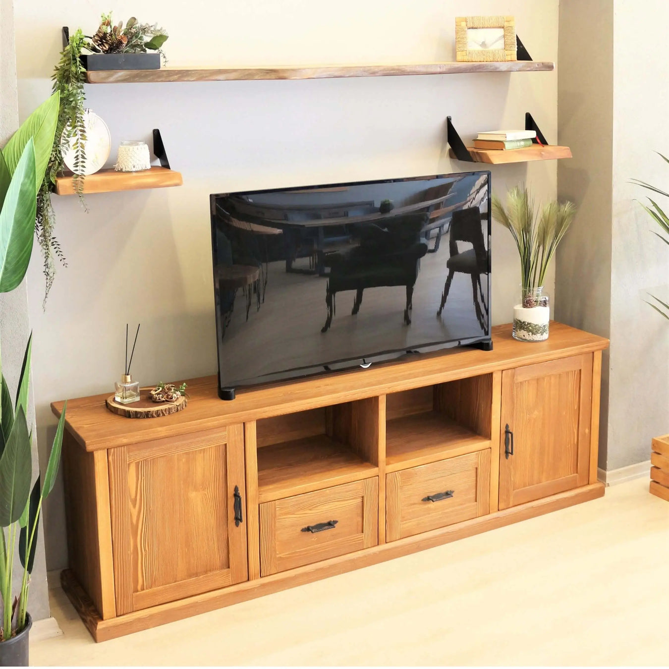 Discover stylish wood TV stands in various designs, perfect for adding functionality and charm to your living room