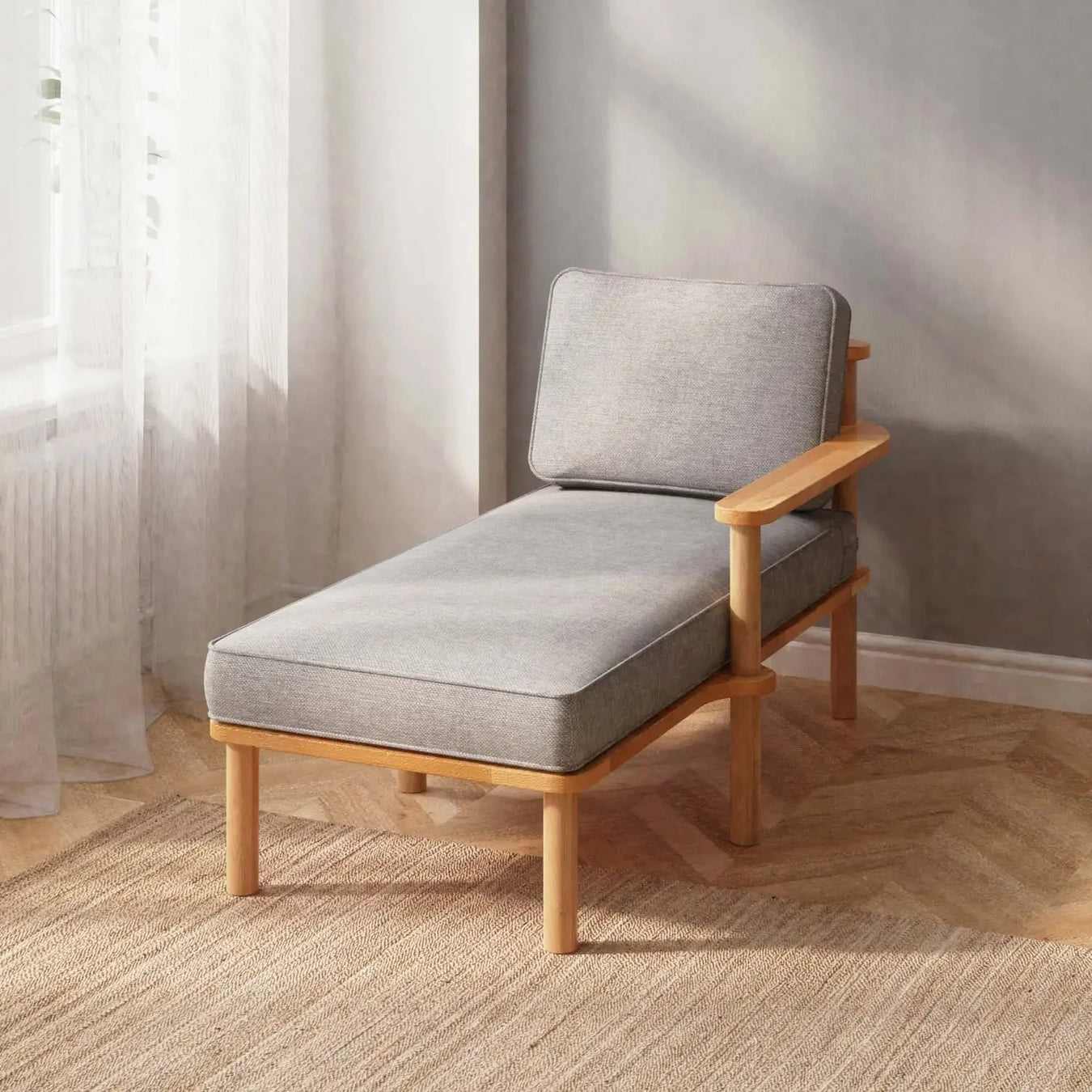 Lumo Solid Beech Wood Chaise Lounge | Upholstered Lounge Chair Demontha