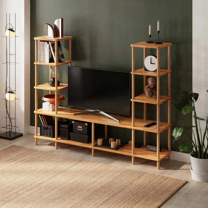 Lincoln Beech Wood TV Unit - Twin Shelf