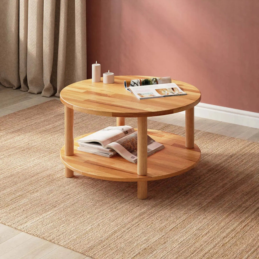 Lynn Round Beech Wood Coffee Table Demontha