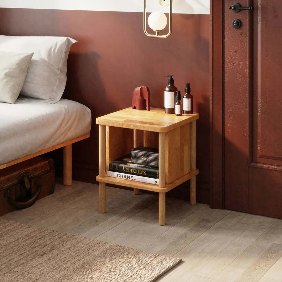 Queens Solid Beech Wood Nightstand | Modern Minimalist Bedside Table Demontha
