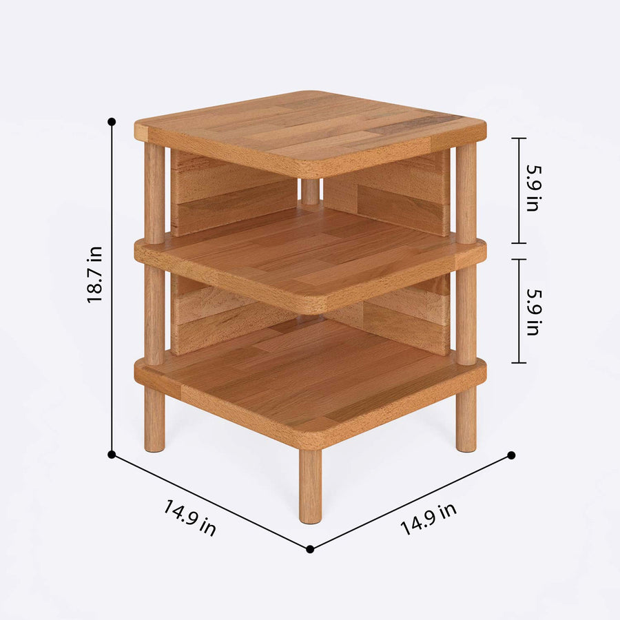 Pasific Solid Beech Wood Nightstand | Minimalist Two-Shelf Bedside Table Demontha