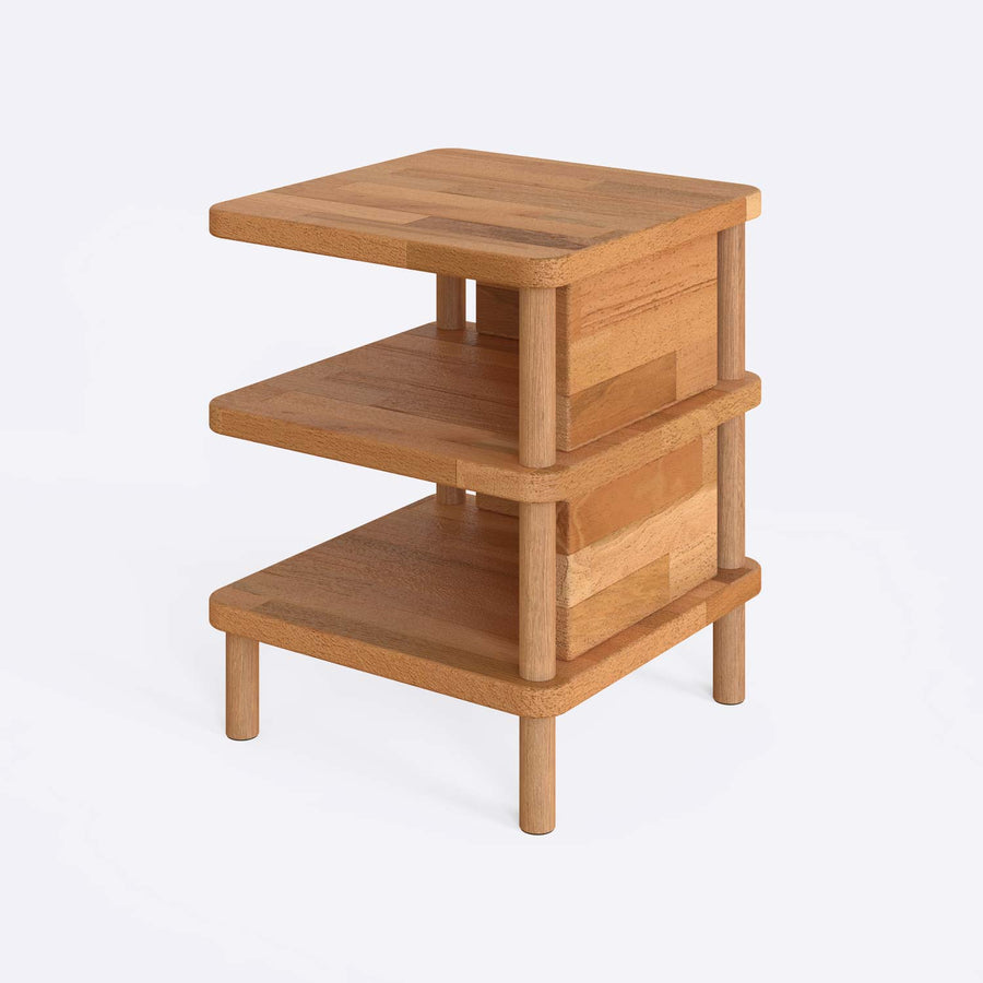 Pasific Solid Beech Wood Nightstand | Minimalist Two-Shelf Bedside Table Demontha