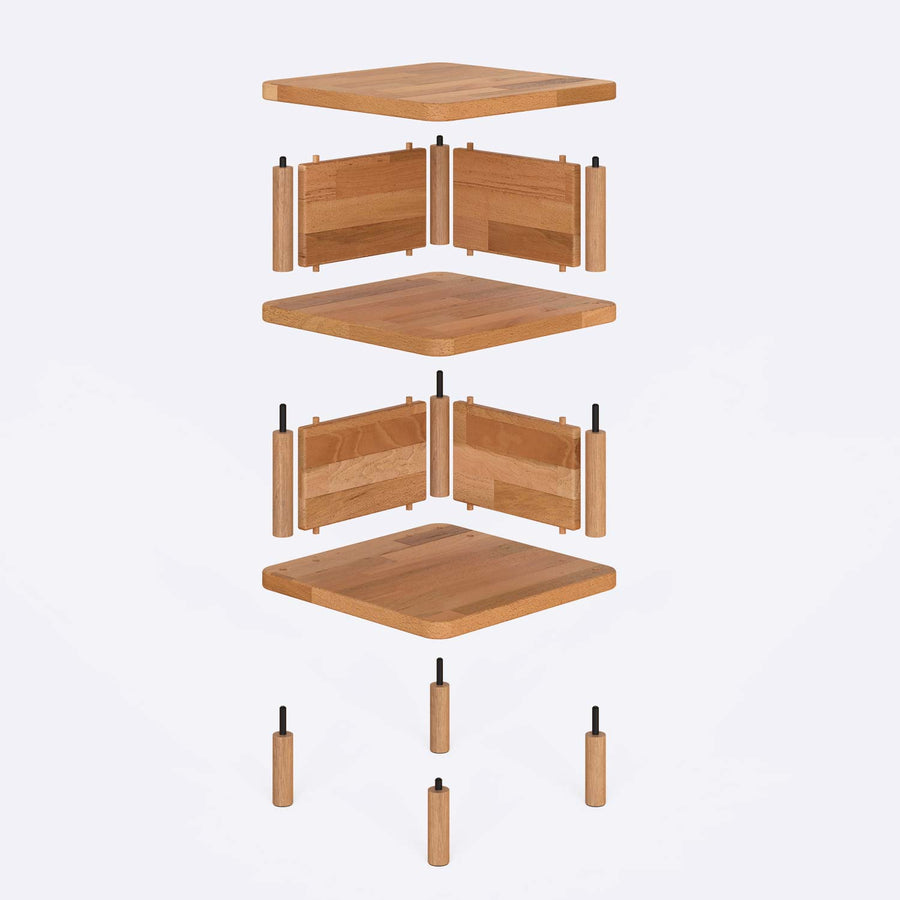 Pasific Solid Beech Wood Nightstand | Minimalist Two-Shelf Bedside Table Demontha