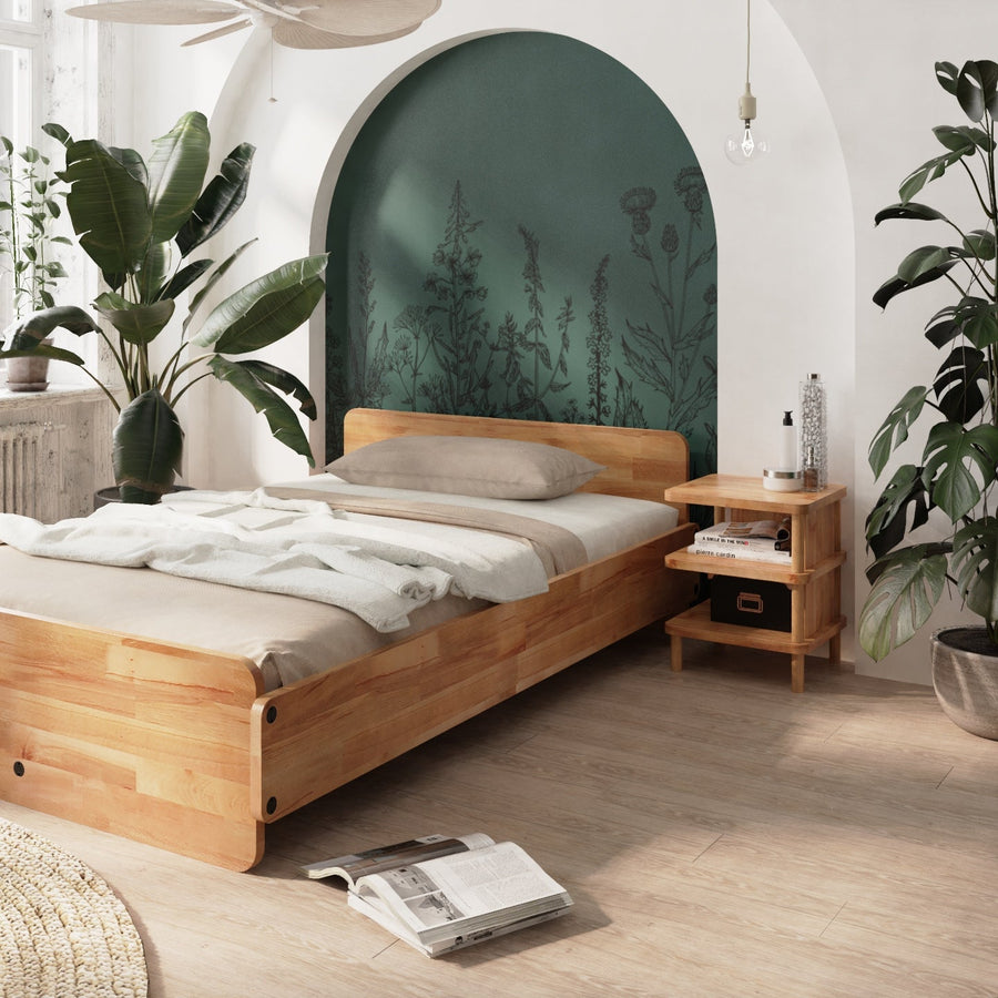 Pasific Solid Beech Wood Nightstand | Minimalist Two-Shelf Bedside Table Demontha