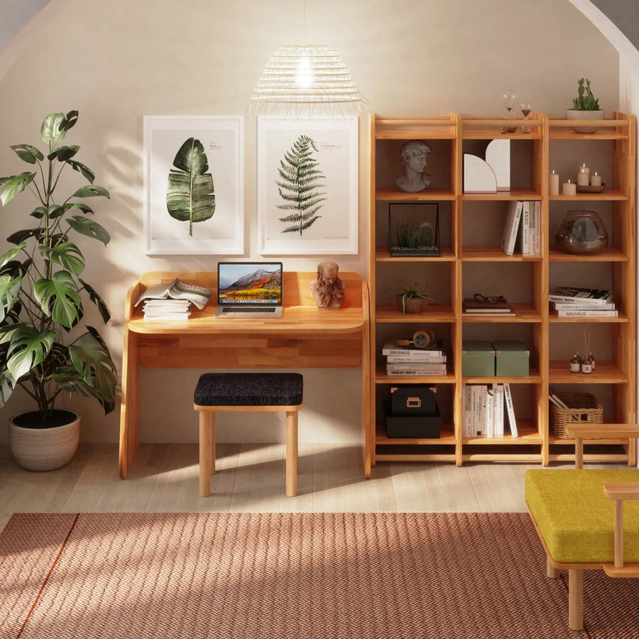 Potter Solid Beech Wood Stool | Modern Upholstered Wooden Stool Demontha