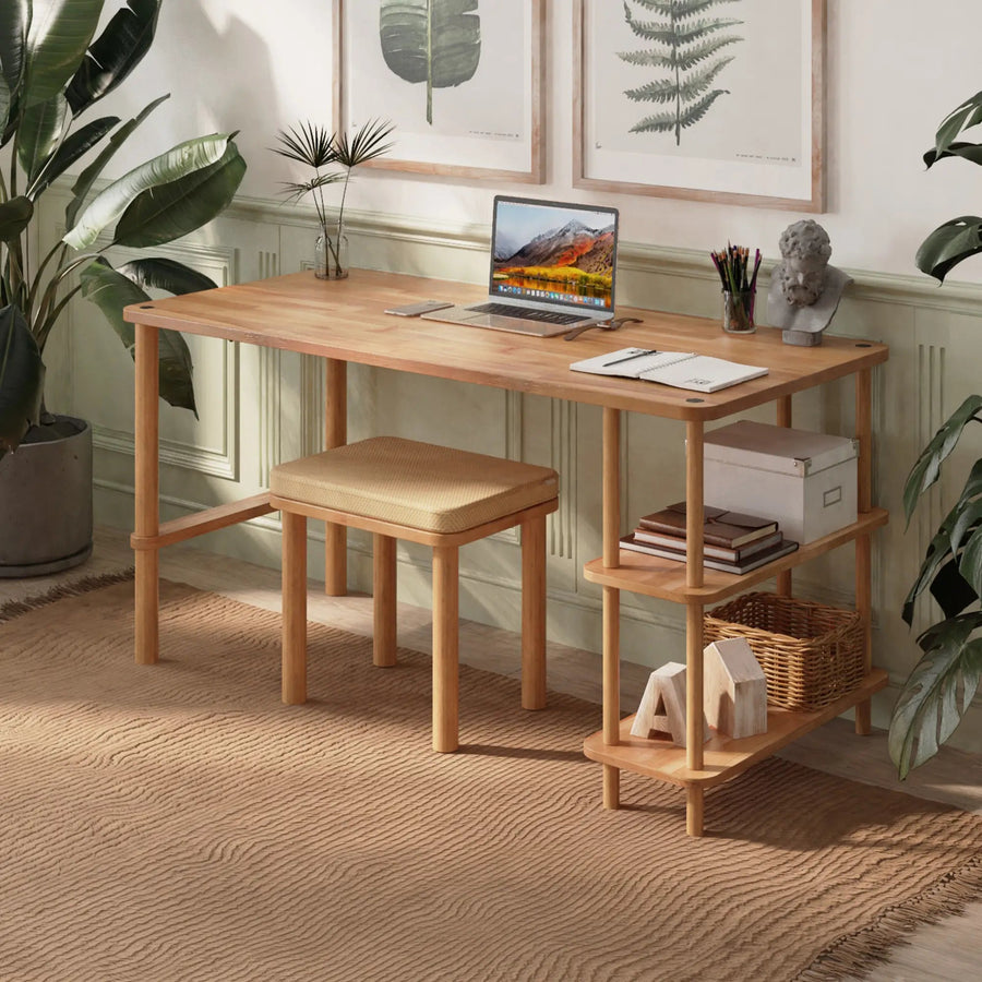 Potter Solid Beech Wood Stool | Modern Upholstered Wooden Stool Demontha