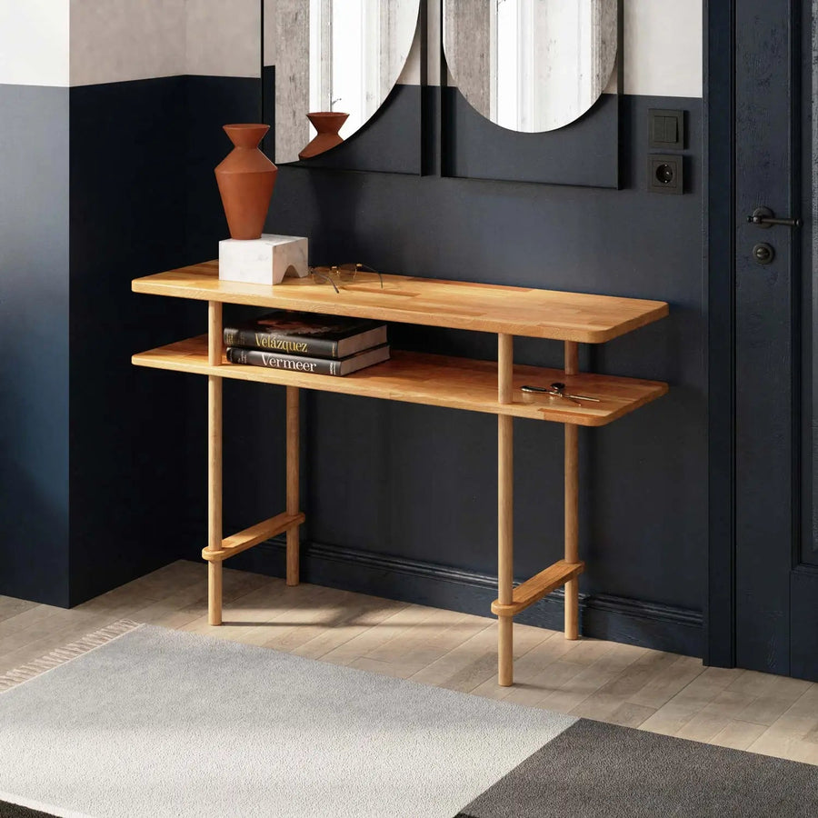 Manhattan Solid Beech Wood Console Table | Modern Minimalist Entryway Table Demontha