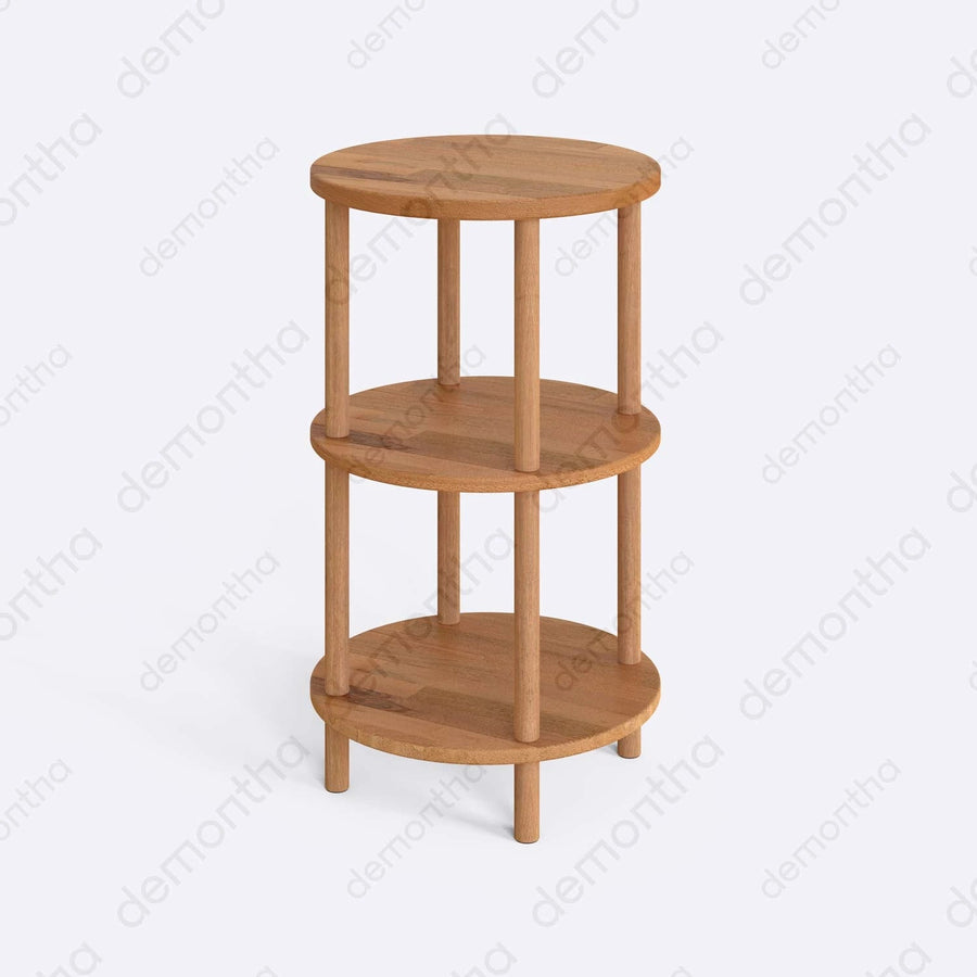 Soho Minimalist Solid Beech Wood Short Round Bookcase with 3 Shelves Demontha