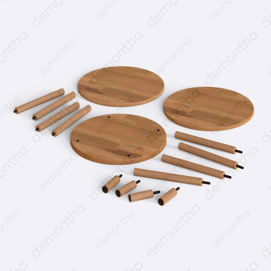 Soho Minimalist Solid Beech Wood Short Round Bookcase with 3 Shelves Demontha
