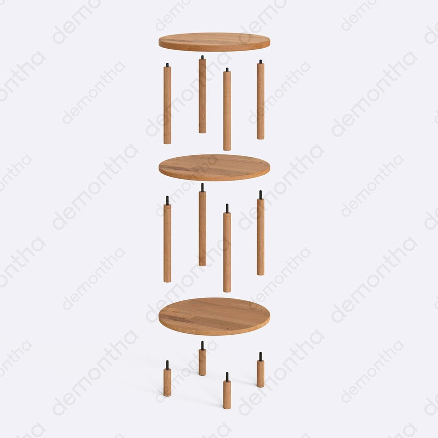 Soho Minimalist Solid Beech Wood Short Round Bookcase with 3 Shelves Demontha