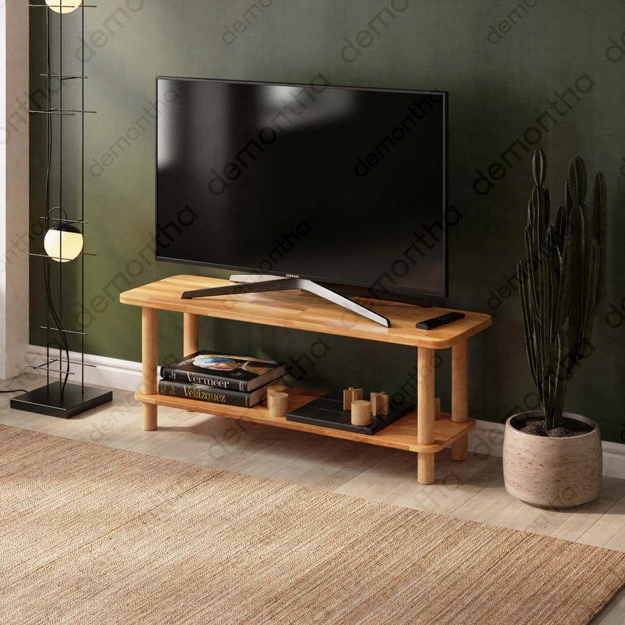 Venice Solid Wood Minimalist TV Stand – 2-Tier Media Console Demontha