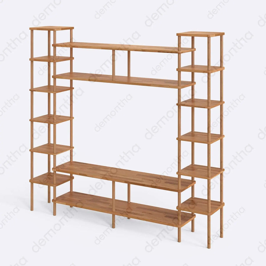 Hudson Solid Wood TV Wall Unit with Bookshelves & Top Shelf Demontha