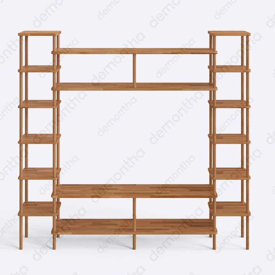 Hudson Solid Wood TV Wall Unit with Bookshelves & Top Shelf Demontha