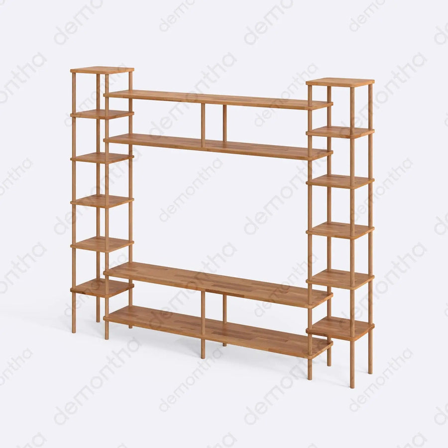Hudson Solid Wood TV Wall Unit with Bookshelves & Top Shelf Demontha