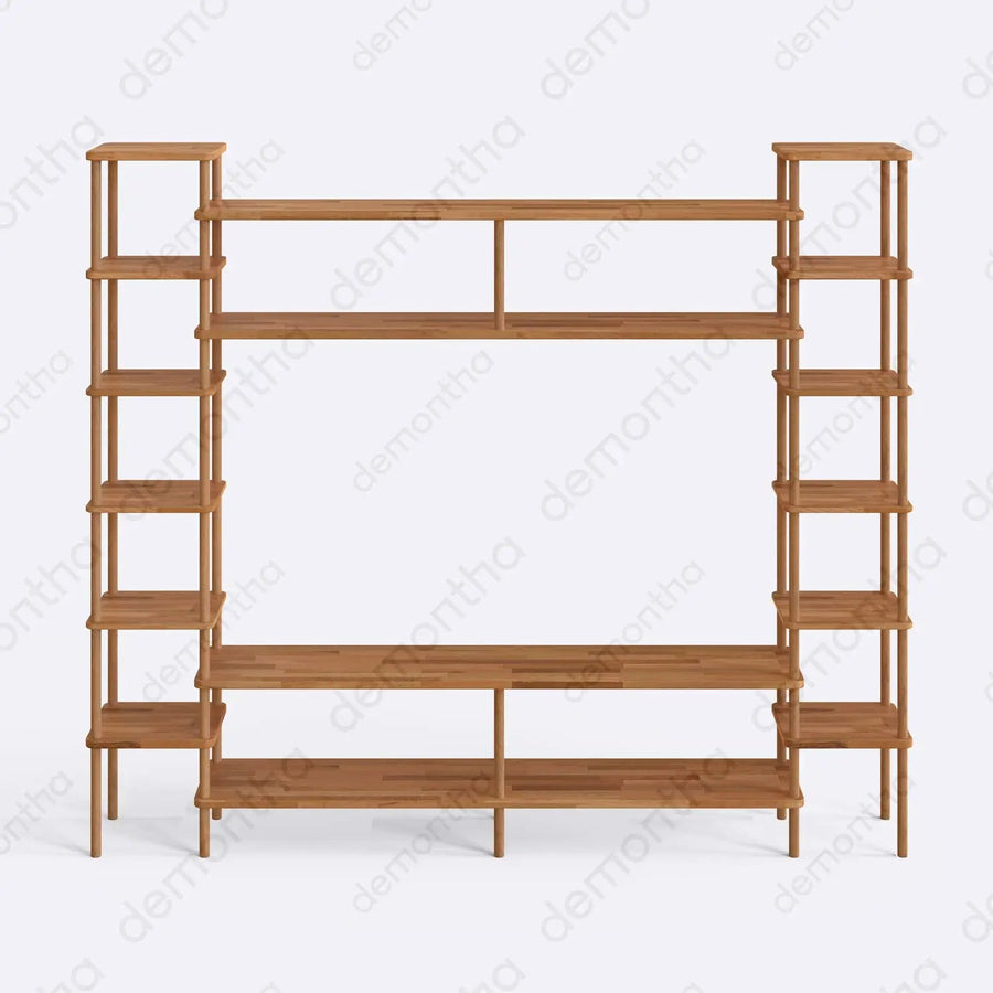 Hudson Solid Wood TV Wall Unit with Bookshelves & Top Shelf Demontha