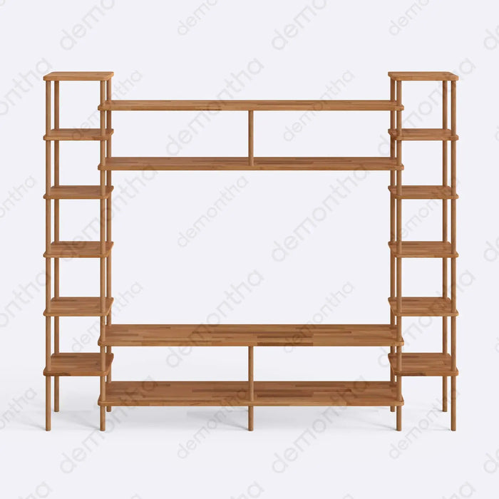 Hudson Solid Wood TV Wall Unit with Bookshelves & Top Shelf