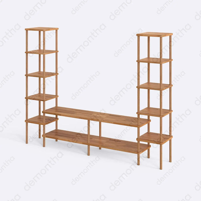 Hudson Solid Wood TV Stand with Side Bookshelves