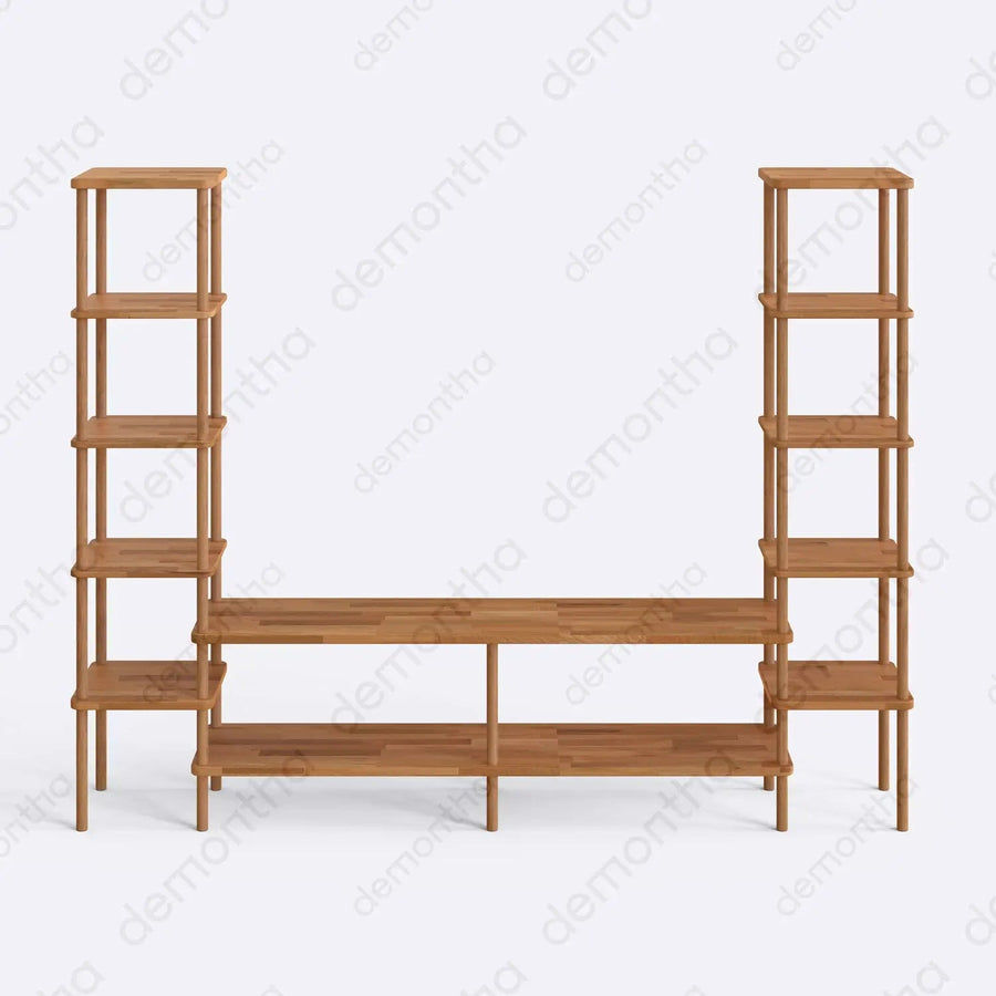Hudson Solid Wood TV Stand with Side Bookshelves Demontha