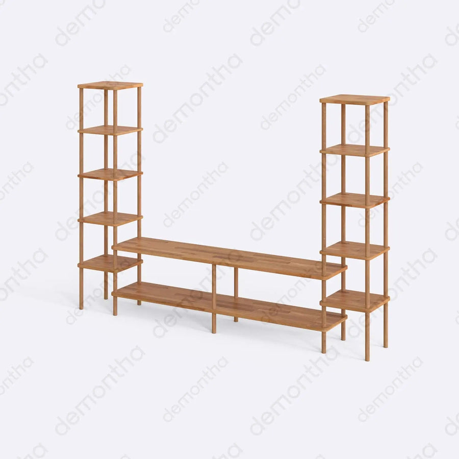 Hudson Solid Wood TV Stand with Side Bookshelves Demontha