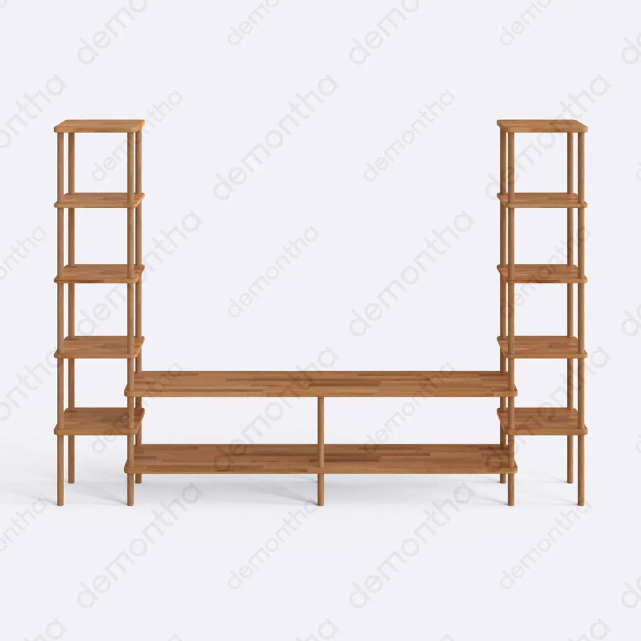 Hudson Solid Wood TV Stand with Side Bookshelves Demontha