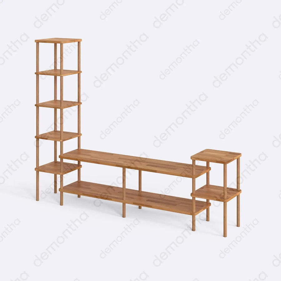 Hudson Wooden TV Stand with Asymmetrical Bookshelves Demontha