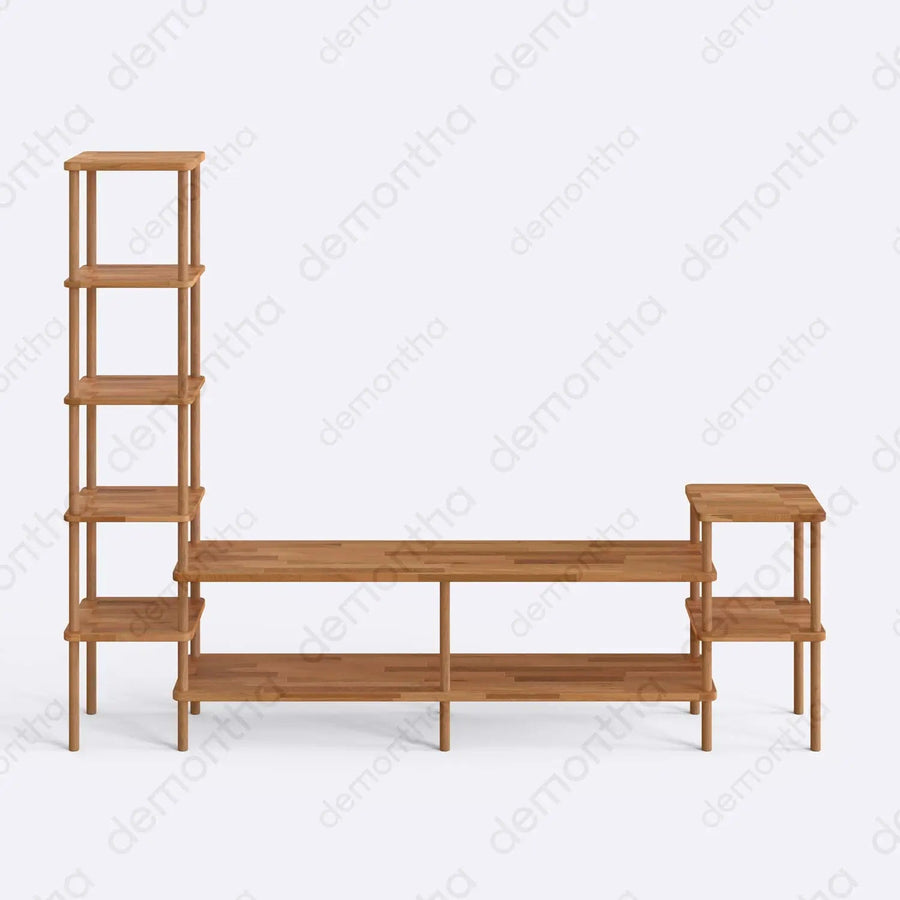 Hudson Wooden TV Stand with Asymmetrical Bookshelves Demontha