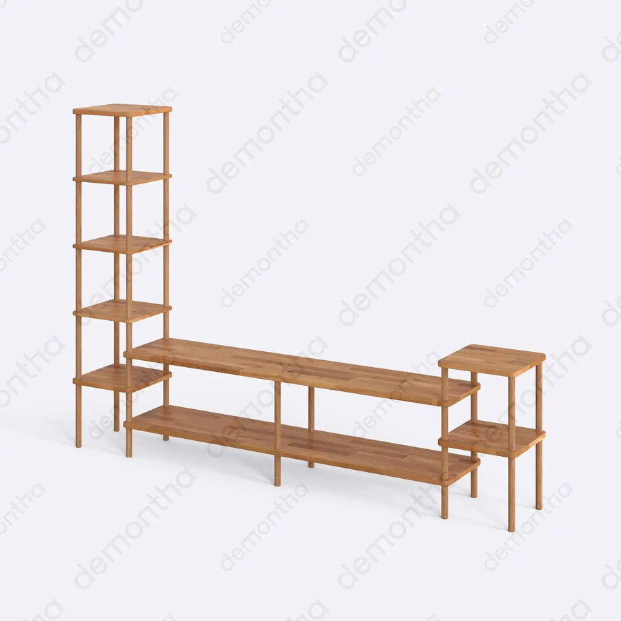 Hudson Wooden TV Stand with Asymmetrical Bookshelves Demontha