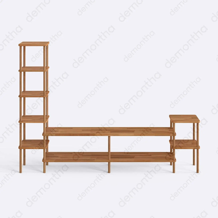 Hudson Wooden TV Stand with Asymmetrical Bookshelves Demontha