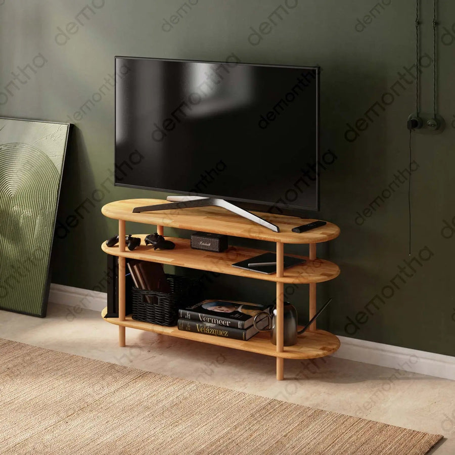 Dublin Solid Wood Minimalist Etagere Tv Stand Demontha