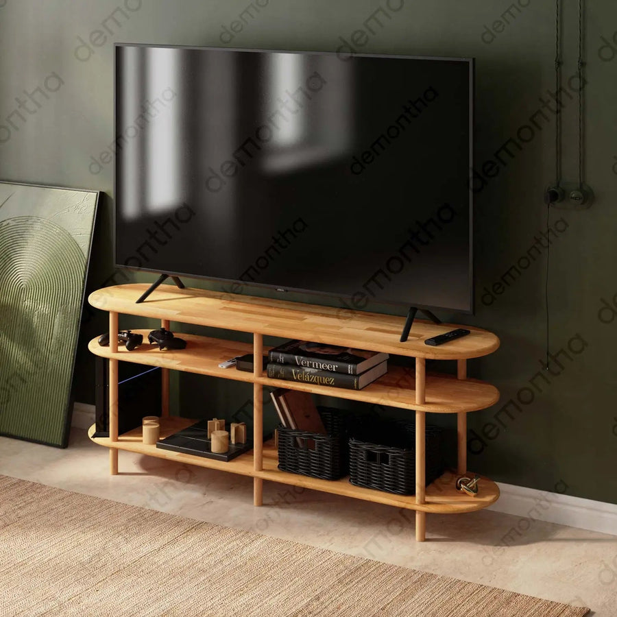 Dublin Solid Wood Minimalist Etagere Tv Stand Demontha